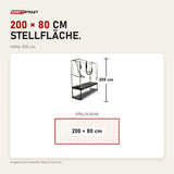 Maßbild Body & Exercise Cadillac Black Edition aus Edelstahl: Stellfläche 200 × 80 cm, Höhe 205 cm