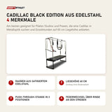 Body & Exercise Cadillac Black Edition aus Edelstahl mit 4 Merkmalen: Rahmen aus satiniertem Edelstahl, Liegehöhe 60 cm, Push-through-Stange in 3 Positionen, Federwechsel über Ringe an den Streben