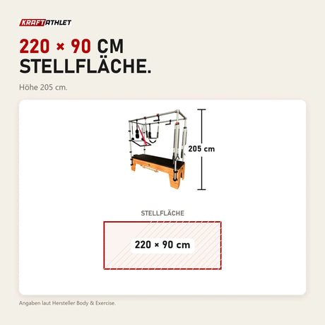 Maßbild Body & Exercise Cadillac Classic aus Buchenholz: Stellfläche 220 × 90 cm, Höhe 205 cm
