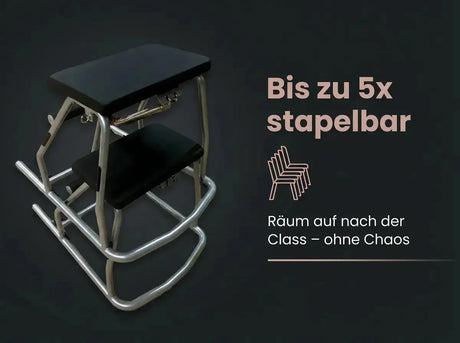 Body & Exercise Chair Salvaspazio Grafik zur Stapelbarkeit, Rahmen und Pedal in Schrägansicht