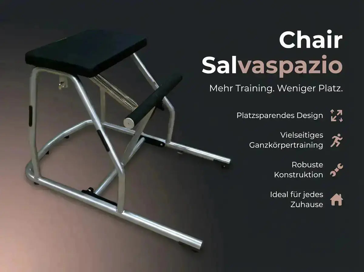 Body & Exercise Chair Salvaspazio Übersichtsgrafik mit Chair und Symbolen der Ausstattung