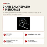 Body & Exercise Chair Salvaspazio mit 4 Merkmalen: Stapelbar, Rahmen aus Stahlrohr, Federspannung per Schieber, EVA-Sitz mit Kunstlederbezug