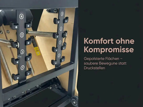 Body & Exercise Combo Chair aus Stahl – Grafik zu gepolsterten Flächen mit Detail der Federleiste