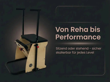 Body & Exercise Combo Chair aus Stahl – Grafik: sitzend oder stehend, skalierbar für jedes Level