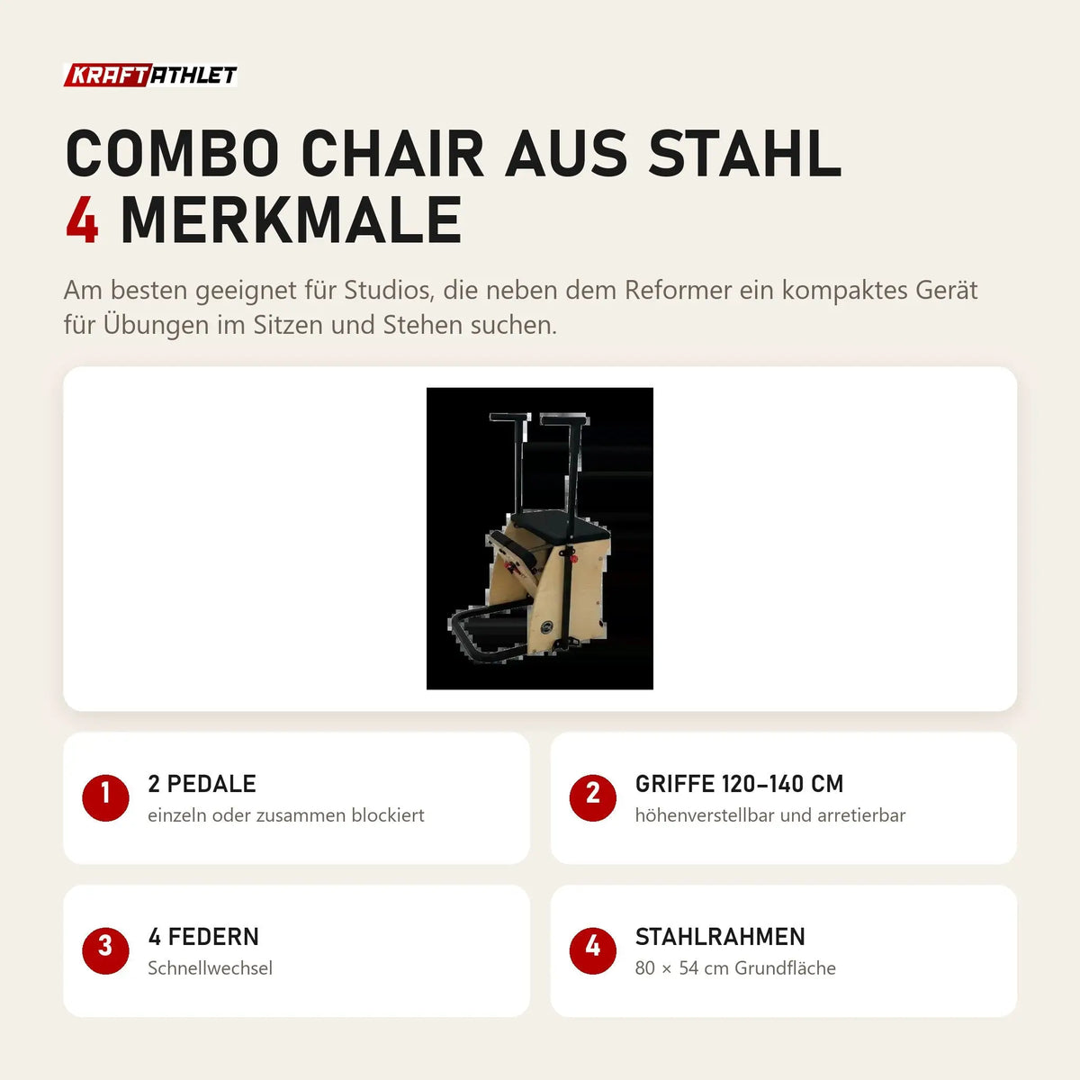 Body & Exercise Combo Chair aus Stahl mit 4 Merkmalen: 2 Pedale, Griffe 120–140 cm, 4 Federn, Stahlrahmen