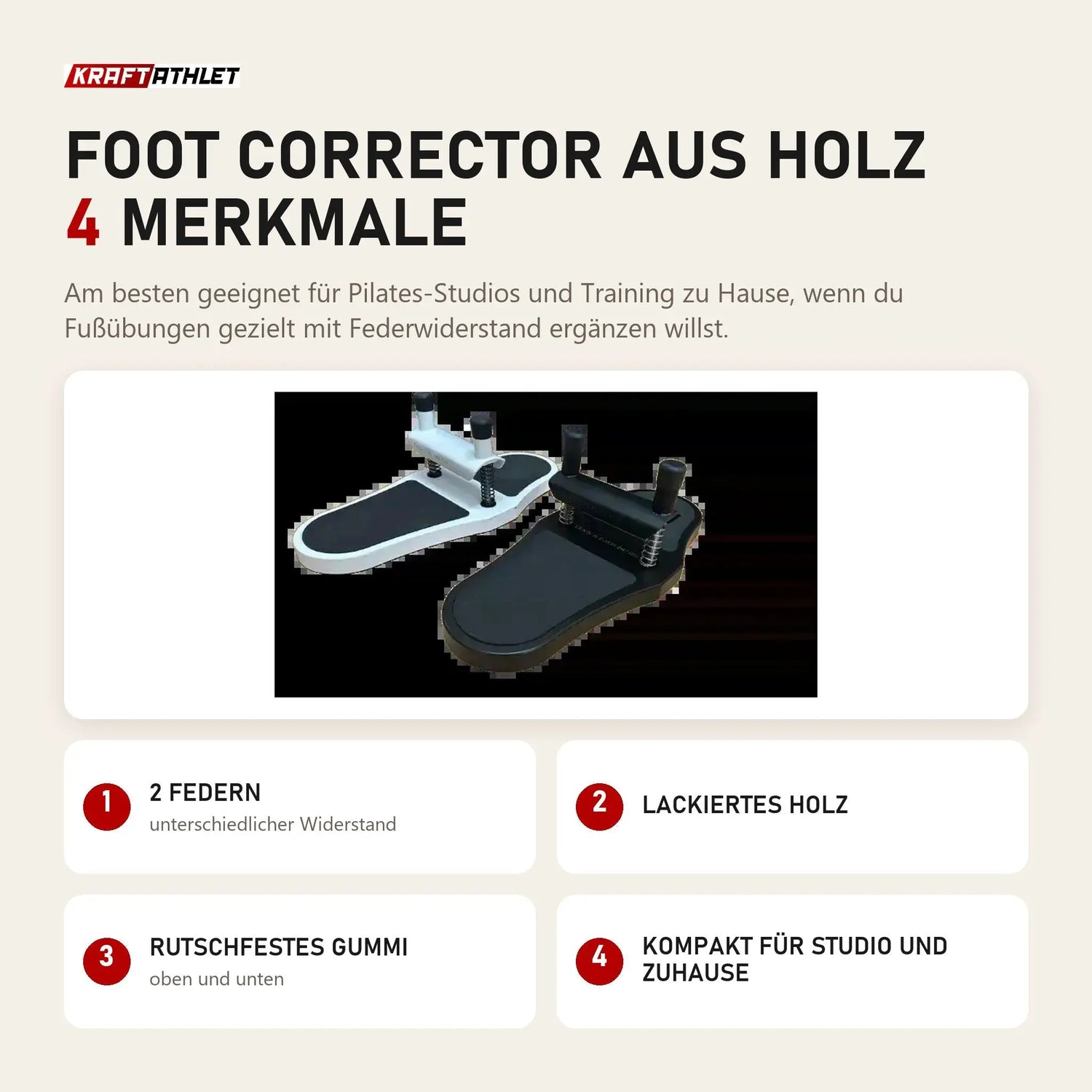 Body & Exercise Foot Corrector aus Holz mit 4 Merkmalen: 2 Federn, Lackiertes Holz, Rutschfestes Gummi, Kompakt für Studio und Zuhause