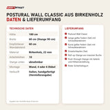 Technische Daten und Lieferumfang von Body & Exercise Postural Wall Classic aus Birkenholz als Tabelle
