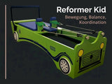 Body & Exercise Reformer Kid in Grün als Autodesign auf dunkler Grafik zu Bewegung und Balance