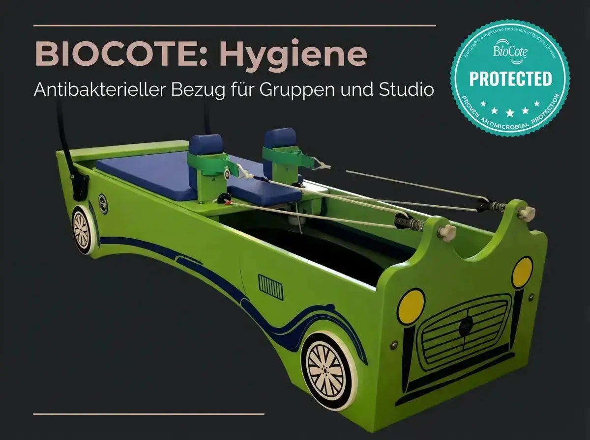 Body & Exercise Reformer Kid in Grün auf dunkler Grafik zum hygienischen Bezug