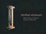 Body & Exercise Reformer Salvaspazio aus Aluminium, Grafik zum senkrechten Verstauen an der Wand