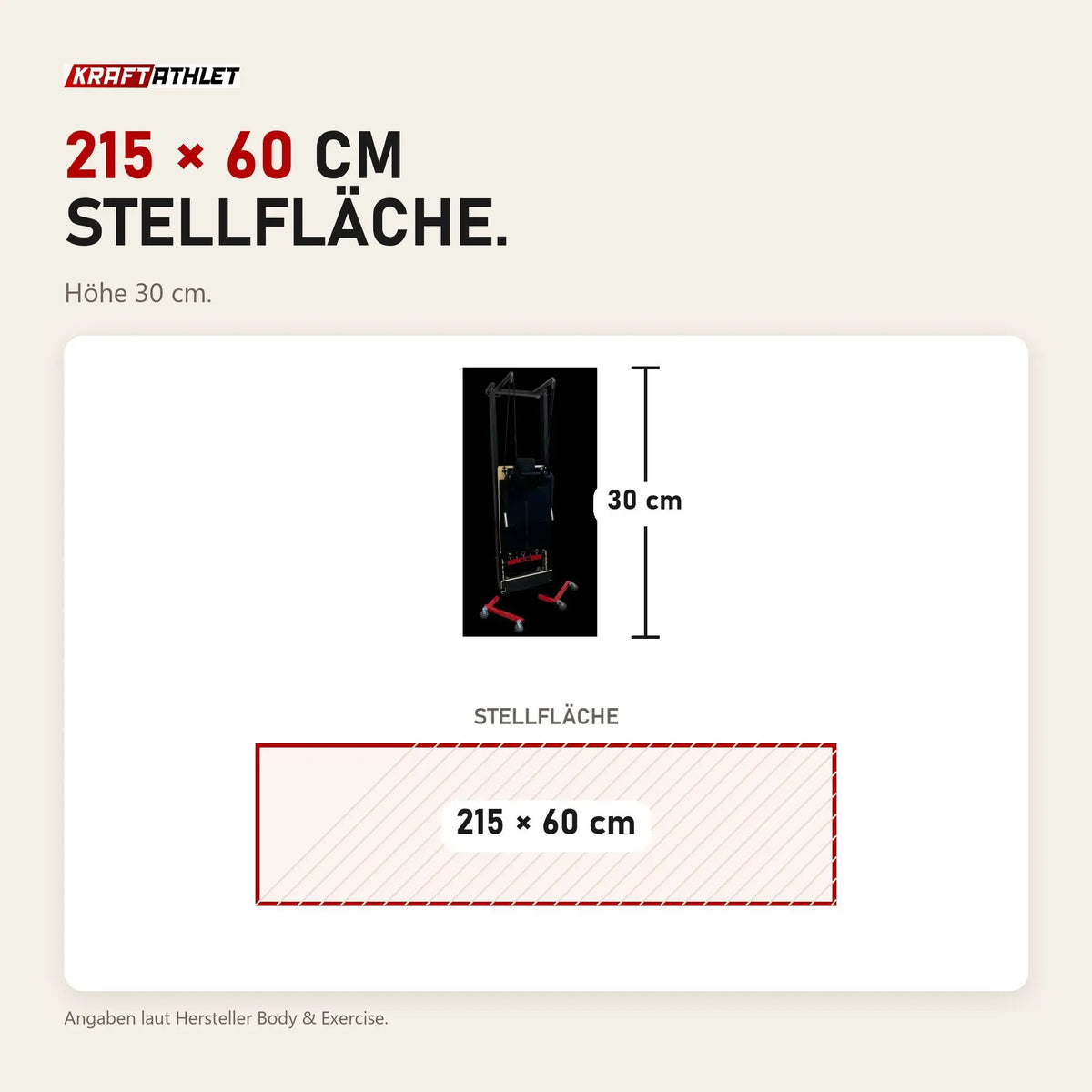 Maßbild Body & Exercise Reformer Salvaspazio aus Aluminium: Stellfläche 215 × 60 cm, Höhe 30 cm