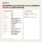 Technische Daten und Lieferumfang von Body & Exercise Reformer Salvaspazio aus Aluminium als Tabelle