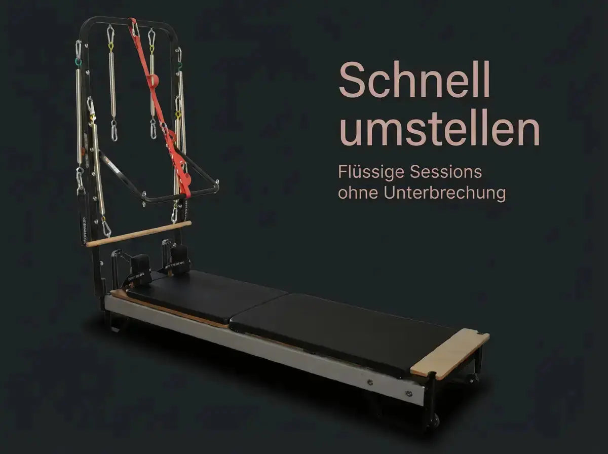 Body & Exercise Reformer Salvaspazio Tower, Grafik zum schnellen Umstellen zwischen den Sessions
