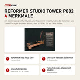 Body & Exercise Reformer Studio Tower P002 mit 4 Merkmalen: Reformer und Wall Unit, Umbau in wenigen Schritten, Stahlturm 210 cm, Push-through-Stange mit Gelenk
