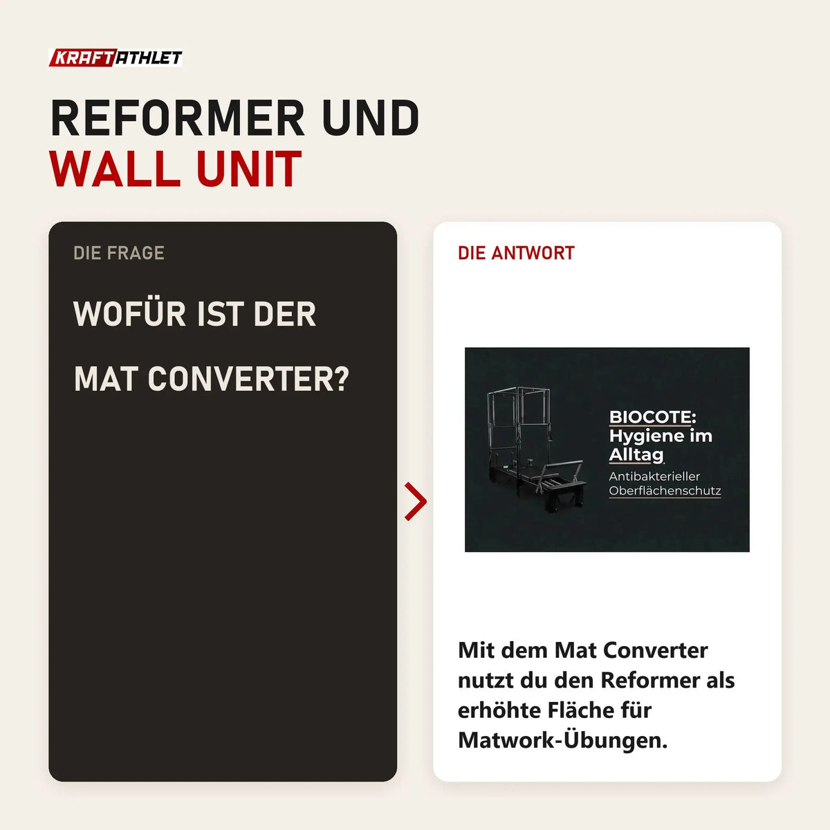 Frage und Antwort zu Body & Exercise Reformer Tower Black Edition: Wofür ist der Mat Converter?