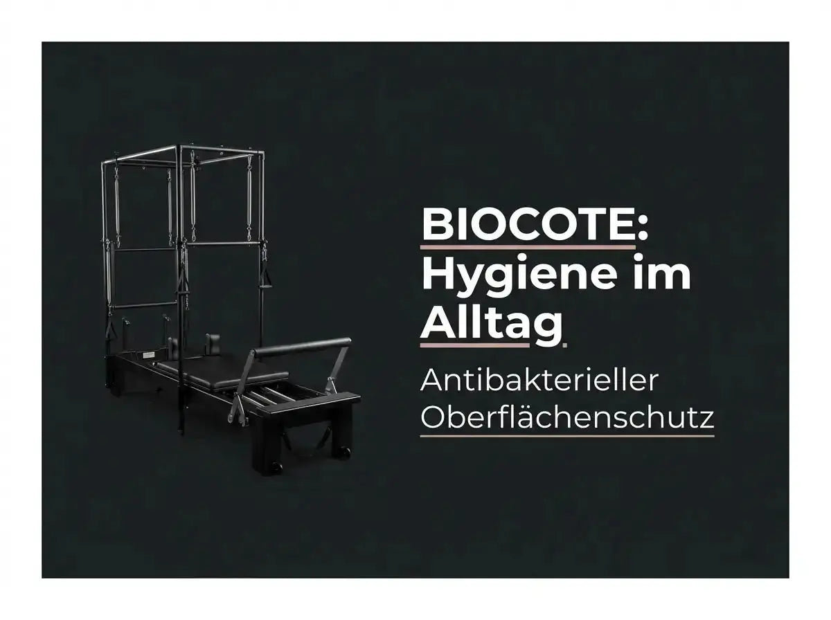 Body & Exercise Reformer Tower Black Edition, Grafik zum Biocote-Oberflächenschutz der Polster