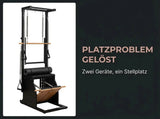 Body & Exercise Reformer Tower Black Edition, Grafik Platzproblem gelöst, zwei Geräte auf einem Stellplatz