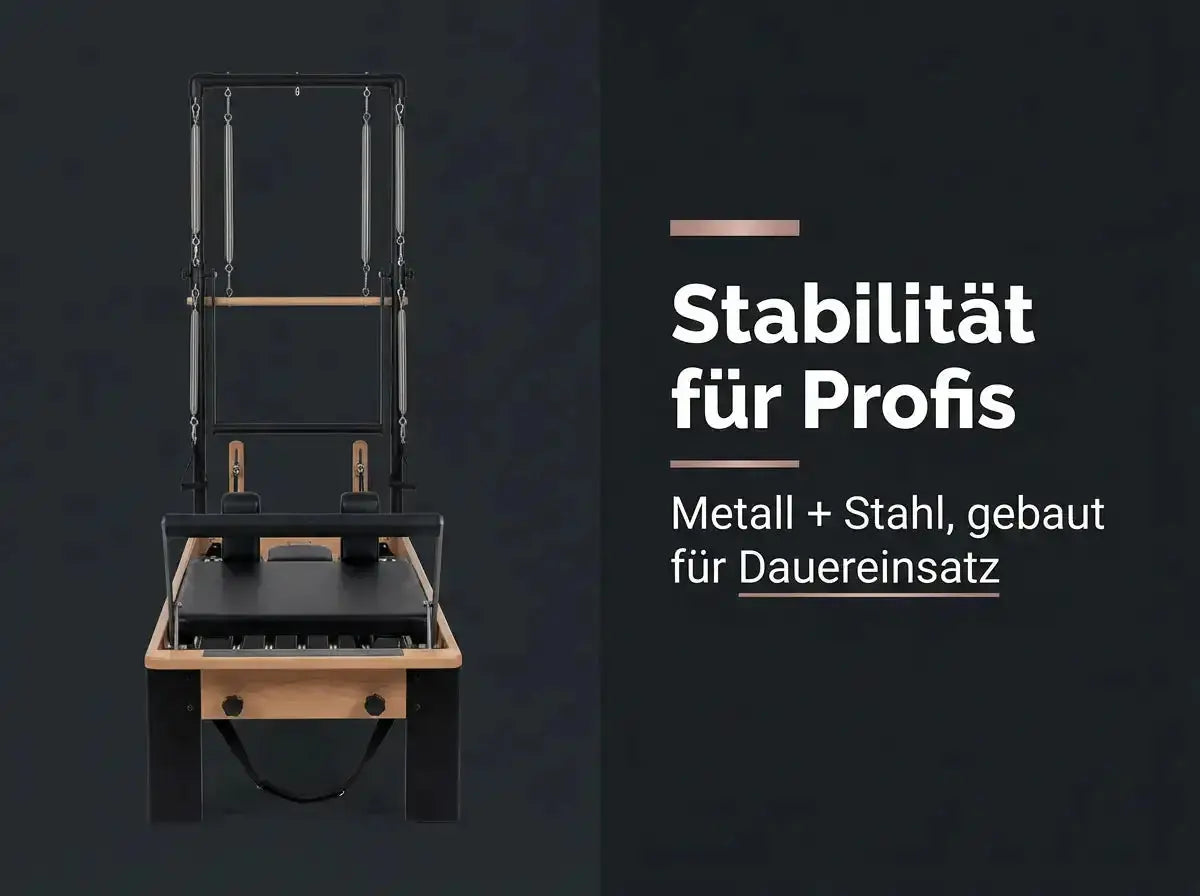 Body & Exercise Reformer Tower Black Edition, Grafik zur Stabilität von Metall- und Stahlrahmen