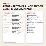 Technische Daten und Lieferumfang von Body & Exercise Reformer Tower Black Edition als Tabelle