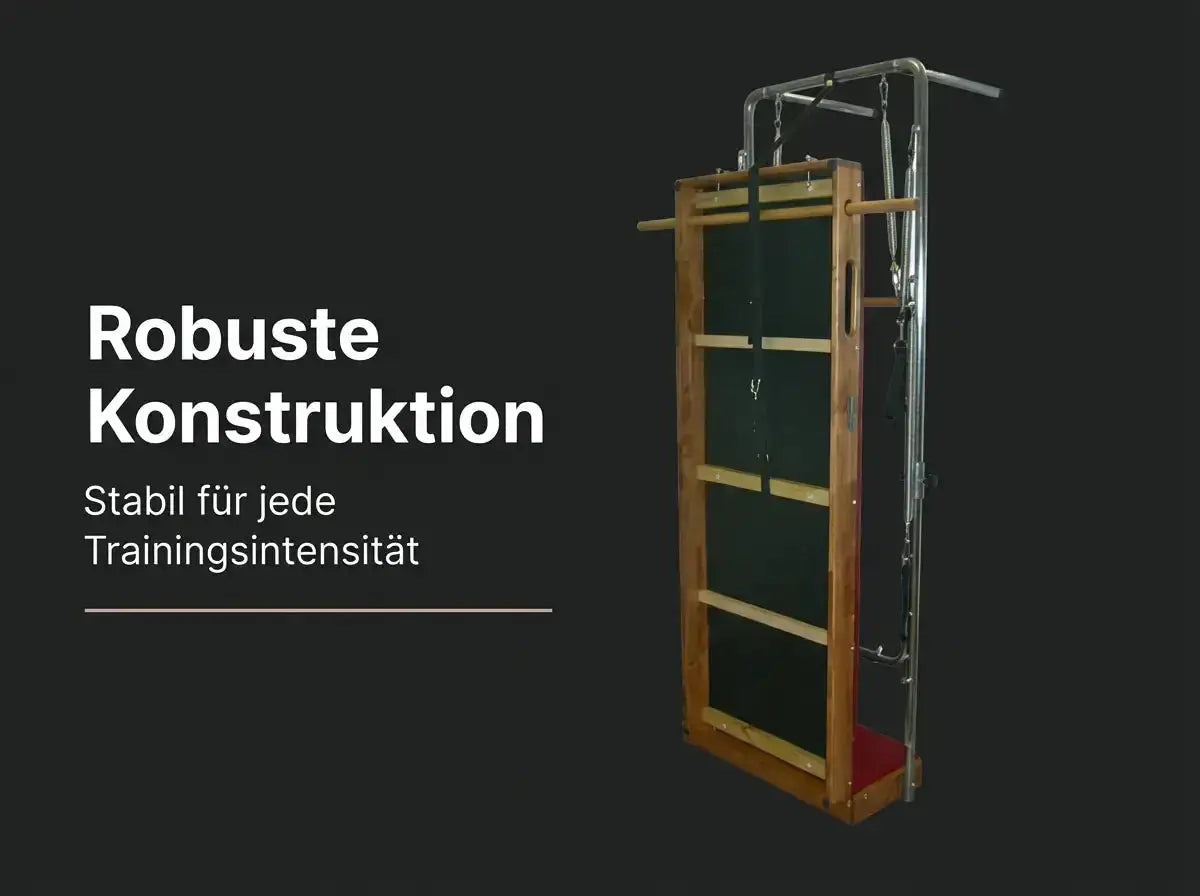 Body & Exercise Wallunit mit Profi-Matte auf dunkler Grafik zur robusten Konstruktion