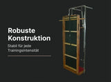 Body & Exercise Wallunit mit Profi-Matte auf dunkler Grafik zur robusten Konstruktion