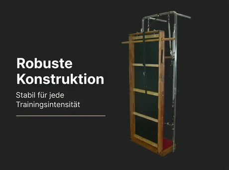 Body & Exercise Wallunit mit Profi-Matte auf dunkler Grafik zur robusten Konstruktion