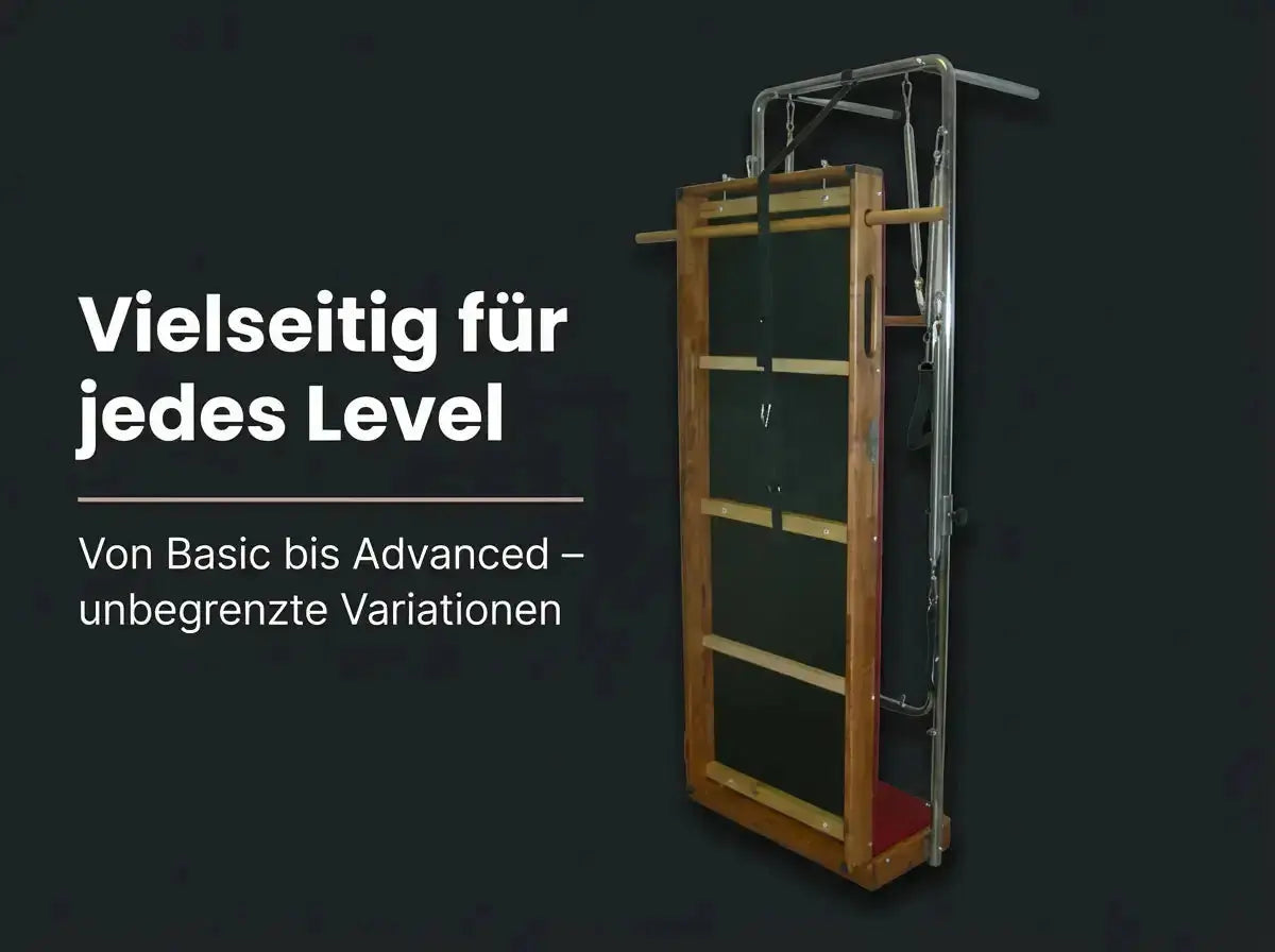 Body & Exercise Wallunit mit Profi-Matte auf dunkler Grafik zu Übungsvarianten für jedes Level