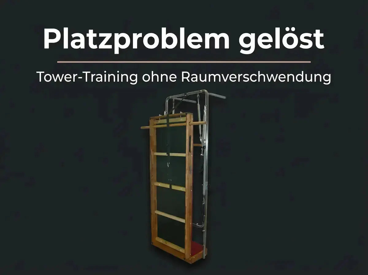 Body & Exercise Wallunit mit Profi-Matte auf dunkler Grafik zum Tower-Training auf wenig Raum