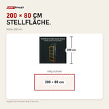 Maßbild Body & Exercise Wallunit mit Profi-Matte: Stellfläche 200 × 80 cm, Höhe 200 cm