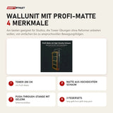 Body & Exercise Wallunit mit Profi-Matte mit 4 Merkmalen: Tower 200 cm, Matte aus hochdichtem Schaum, Push-through-Stange mit Gelenk, 3 Federsets