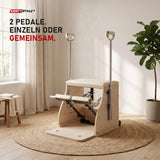 Elina Pilates Combo Chair Elite aus Holz mit Polster in Elfenbein auf einem Juteteppich in einer hellen Trainingsecke