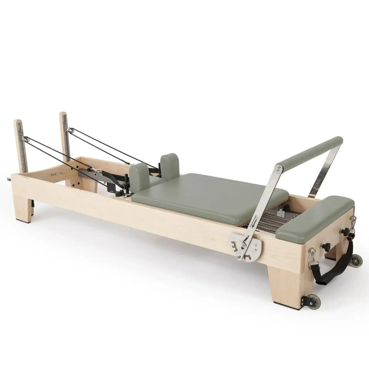 Elina Pilates Elite Reformer mit Polster in Grün, Schrägansicht