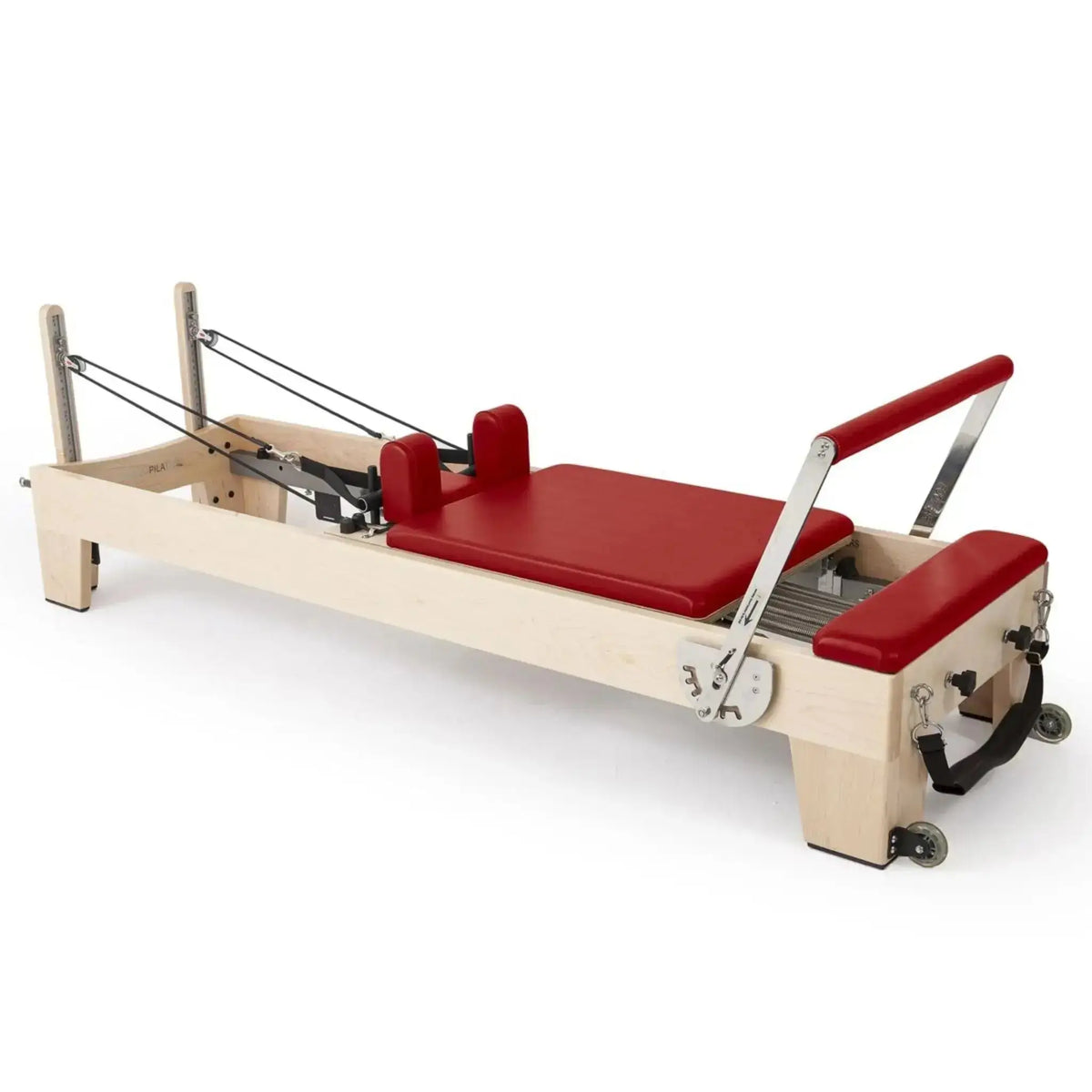 Elina Pilates Elite Reformer mit Polster in Rot, Schrägansicht