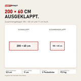 Maßbild Elina Pilates Faltmatte: ausgeklappt 200 × 60 cm, zusammengeklappt 100 × 60 cm, 5,5 cm Polster