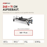 Maßbild Elina Pilates HL3 Reformer: Stellfläche 240 × 71 cm, Rahmenhöhe 33,5 cm, bis 150 kg