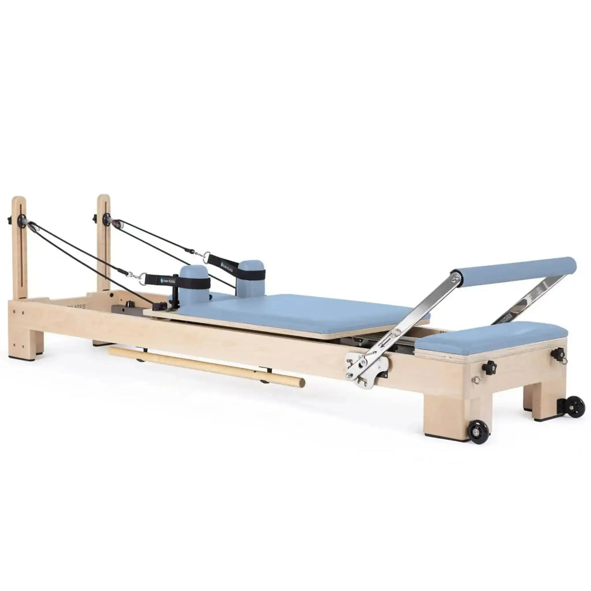 Elina Pilates Lignum Reformer mit Polster in Meerblau, Schrägansicht