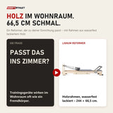 Gegenüberstellung: Frage nach dem Wohnraum und Elina Pilates Lignum Reformer mit Holzrahmen, 244 × 66,5 cm