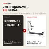 Gegenüberstellung: Reformer und Cadillac getrennt oder Elina Pilates Nubium mit Tower auf 246 × 78 cm