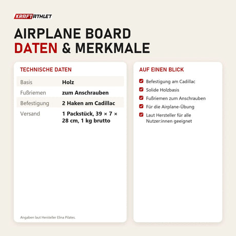 Technische Daten und Merkmale von Elina Pilates Airplane Board als Tabelle