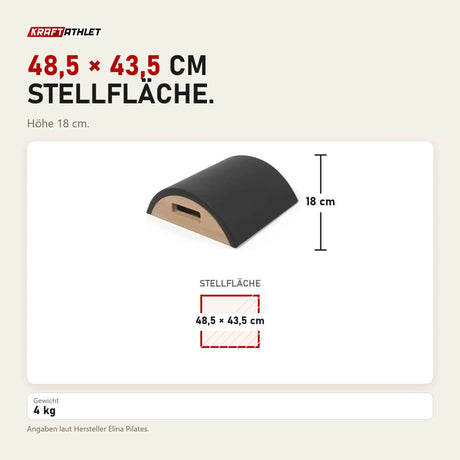 Maßbild Elina Pilates Arc aus Holz: Stellfläche 48,5 × 43,5 cm, Höhe 18 cm