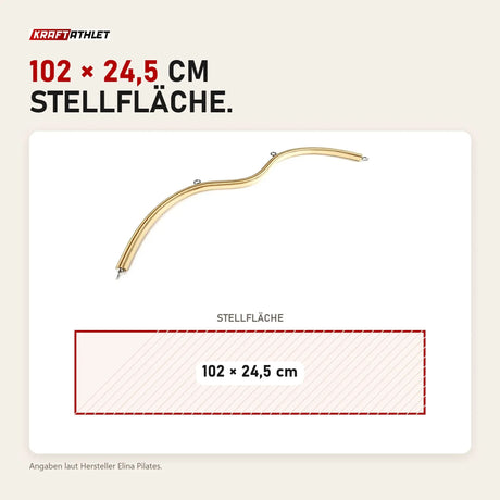 Maßbild Elina Pilates Arkus gebogene Pilates-Stange: Stellfläche 102 × 24,5 cm