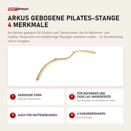 Elina Pilates Arkus gebogene Pilates-Stange mit 4 Merkmalen: Gebogene Form, Für Reformer und Cadillac-Wandgeräte, Auch für Mattenübungen, 4 Karabinerhaken
