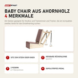 Elina Pilates Baby Chair aus Ahornholz mit 4 Merkmalen: Sitz zum Sitzen oder Knien, Neigbare Rückenlehne, 2 Federn, Gepolstertes Pedal