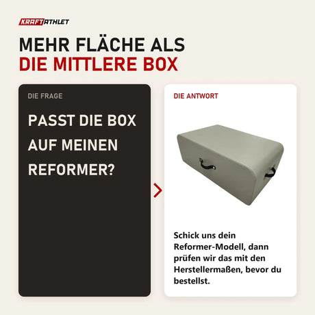 Frage und Antwort zu Elina Pilates Box groß Pilates-Box: Passt die Box auf meinen Reformer?