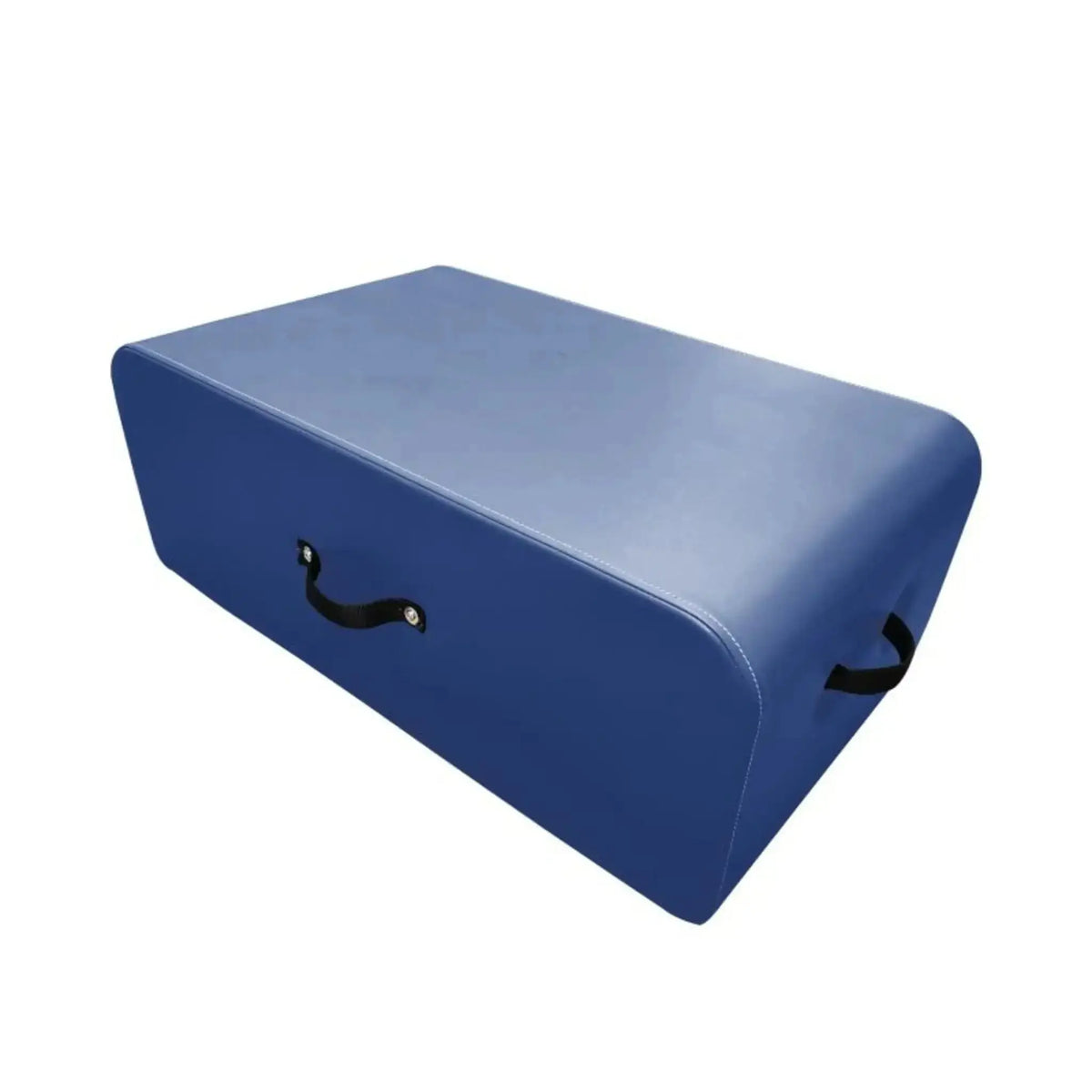 Elina Pilates Box groß Pilates-Box in Blau, Schrägansicht mit schwarzen Griffen auf weißem Grund