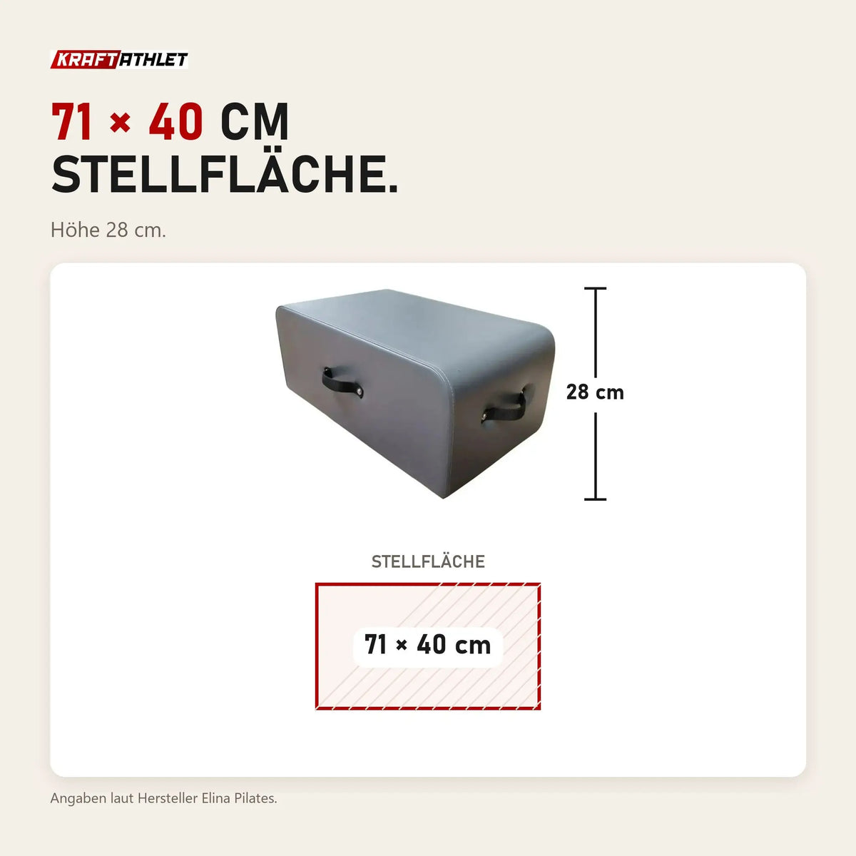 Maßbild Elina Pilates Box mittel Pilates-Box: Stellfläche 71 × 40 cm, Höhe 28 cm
