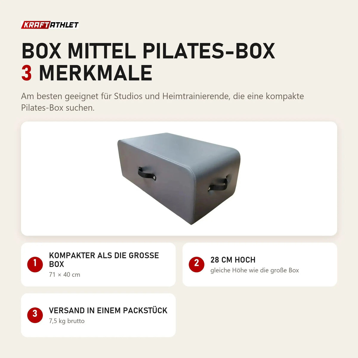 Elina Pilates Box mittel Pilates-Box mit 3 Merkmalen: Kompakter als die große Box, 28 cm hoch, Versand in einem Packstück