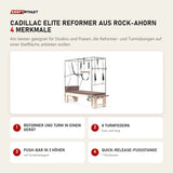 Elina Pilates Cadillac Elite Reformer aus Rock-Ahorn mit 4 Merkmalen: Reformer und Turm in einem Gerät, 8 Turmfedern, Push-Bar in 3 Höhen, Quick-Release-Fußstange