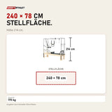 Maßbild Elina Pilates Cadillac Reformer aus Rock-Ahorn: Stellfläche 240 × 78 cm, Höhe 214 cm