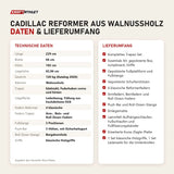 Technische Daten und Lieferumfang von Elina Pilates Cadillac Reformer aus Walnussholz als Tabelle